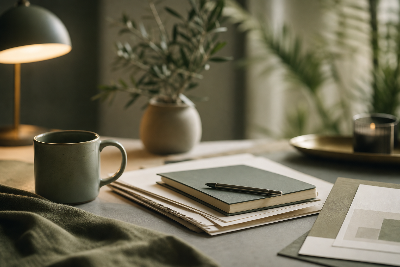 Cosy green-toned writing desk